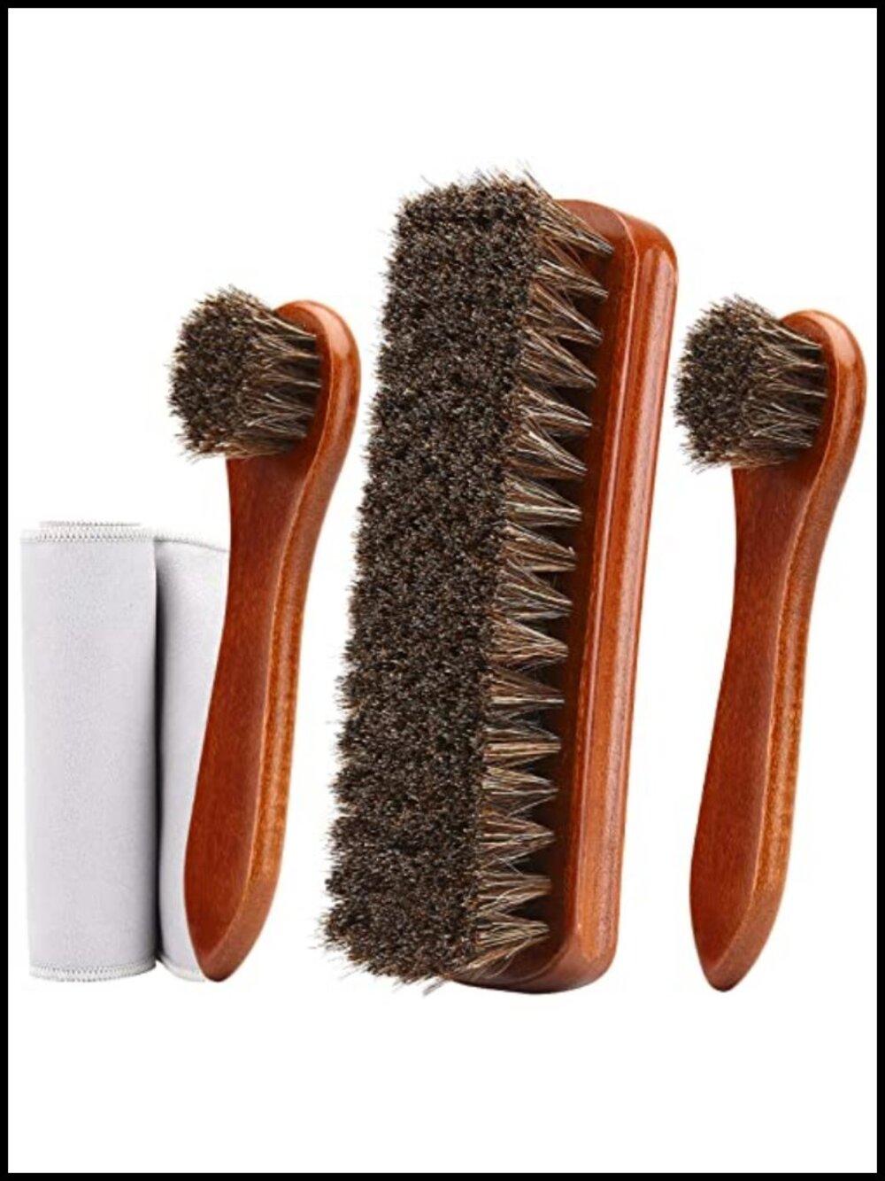 4-Piece Horsehair Shoe Brush Shine Kit Leather Boot Polish Applicator Set